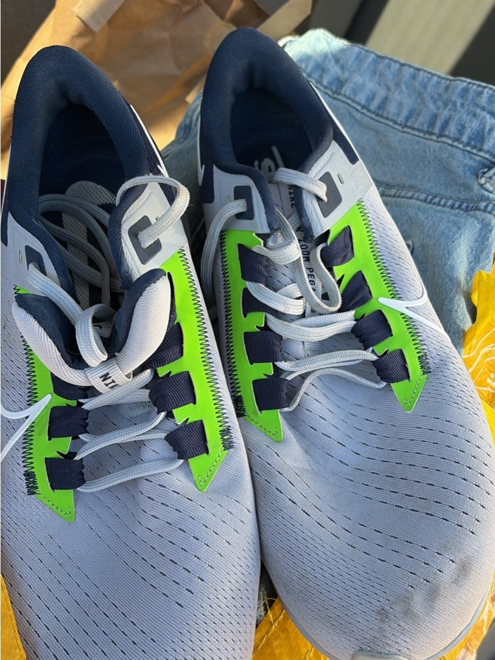 Nike Mens Grey & Navy Sneakers with Neon Green Accents